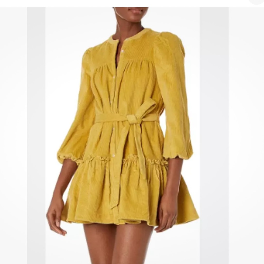 Likely Yellow Cotton Corduroy Dress with Belt. Size 0 NWT